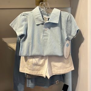 Lullaby Set 3T sailboat shorts, blue polo